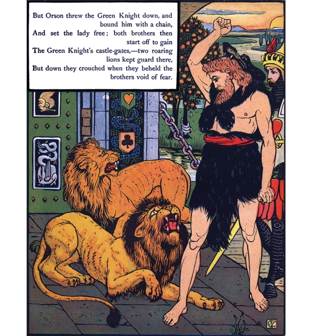Illustration:  Lions.  From the story &quot;Valentine And Orson&quot;  The Three Bears’ Picture Book.  Illustrated by Walter Crane.  George Routledge and Sons: London &amp; New York.