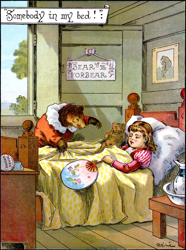 Illustration: The Three Bears "Sombody in my bed!" from Little Folks Stories.