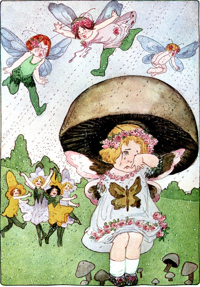 Illustration:  April Fools.  A YEAR WITH THE FAIRIES.  Written by Anna M. Scott.  Illustrations by M. T. Ross.  Published by P. F. Volland & Co.: Chicago. 1914.