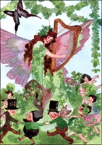 Illustration: St. Patrick's Day from A YEAR WITH THE FAIRIES. Written by Anna M. Scott. Illustrations by M. T. Ross. Published by P. F. Volland & Co.: Chicago. 1914.