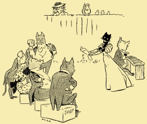 Illustration: “THE SONG WAS ‘THREE BLIND MICE.’ ” From the story "The Extraordinary Adventures of Dicker and Me." Chapter IV. – The Concert – And How Dicker Played a Trick. PETER PIPER’S PEEP SHOW or All the Fun of the Fair. Written by S. H. Hamer. With Illustrations by Lewis Baumer and Harry B. Neilson. Cassell And Company, Ltd.: London, Paris, New York & Melbourne. 1906.